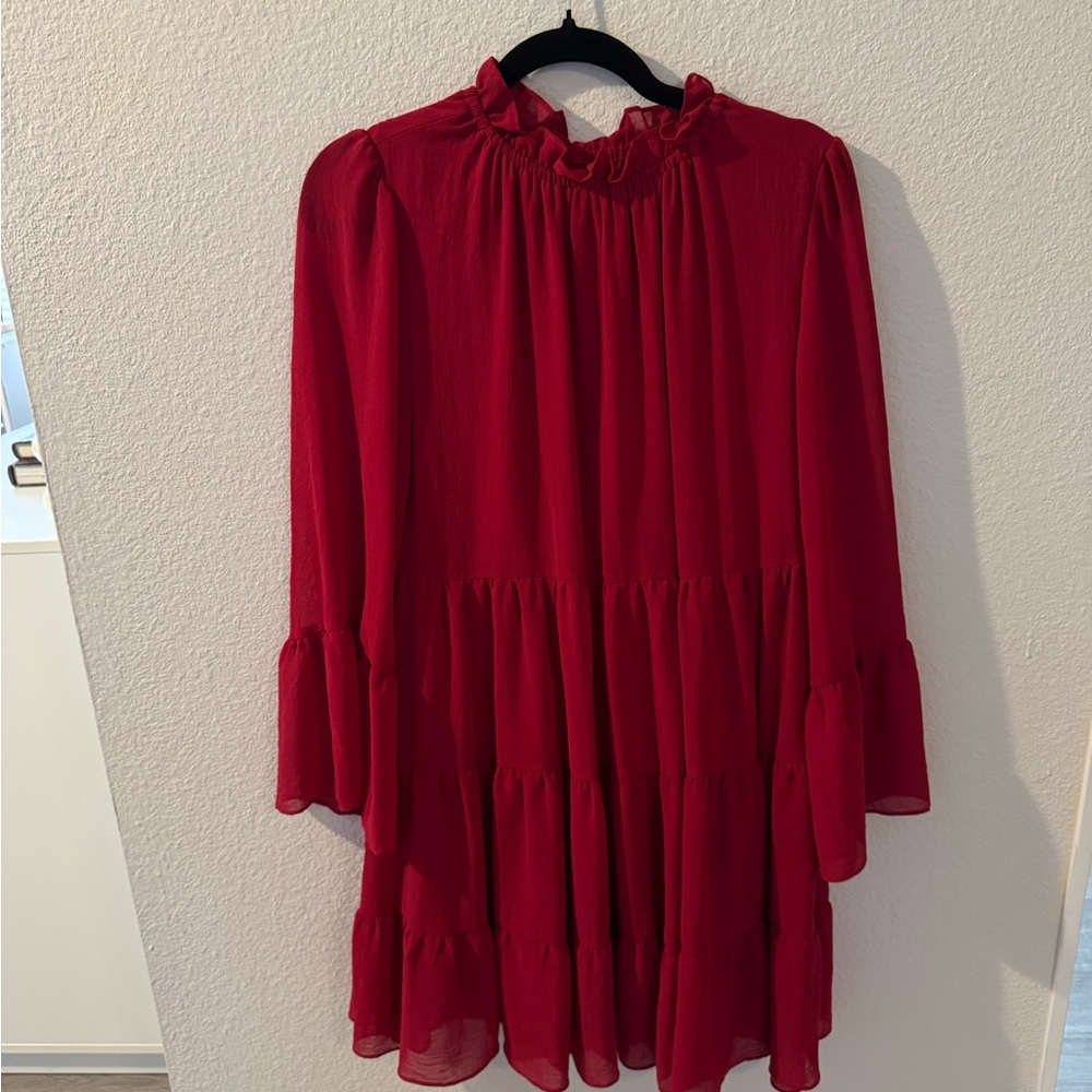 Elegant Red Ruffle Dress by Emma and Michelle